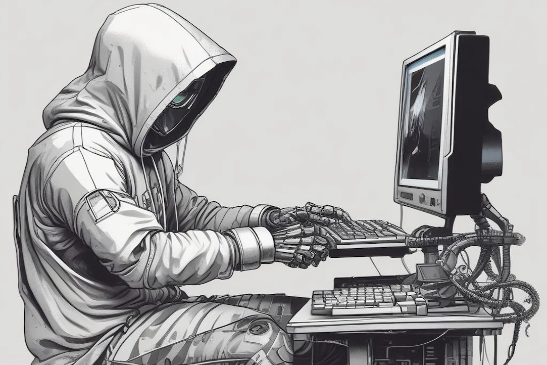 Robot in a hacker hoodie